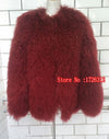 Women real mongolian sheep fur coat ladies leather short style beach wool fur jacket female outerwear