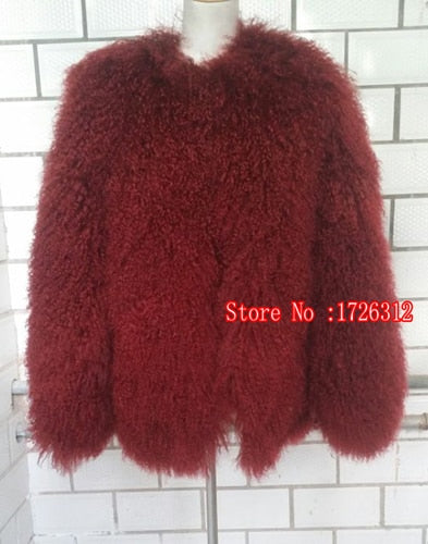 Women real mongolian sheep fur coat ladies leather short style beach wool fur jacket female outerwear