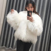Women real mongolian sheep fur coat ladies leather short style beach wool fur jacket female outerwear