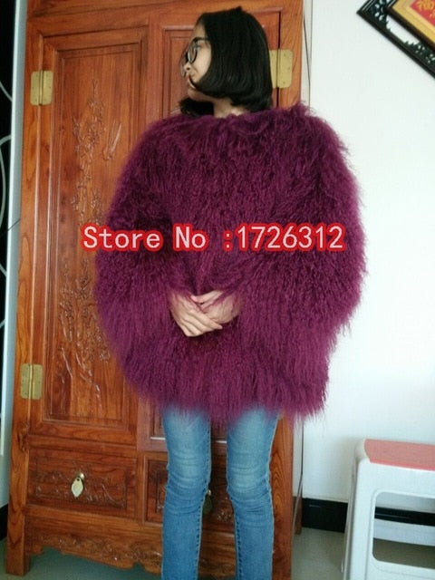Women real mongolian sheep fur coat ladies leather short style beach wool fur jacket female outerwear