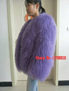 Women real mongolian sheep fur coat ladies leather short style beach wool fur jacket female outerwear