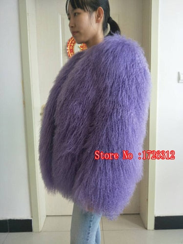 Women real mongolian sheep fur coat ladies leather short style beach wool fur jacket female outerwear