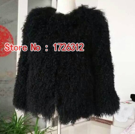 Women real mongolian sheep fur coat ladies leather short style beach wool fur jacket female outerwear