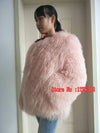 Women real mongolian sheep fur coat ladies leather short style beach wool fur jacket female outerwear