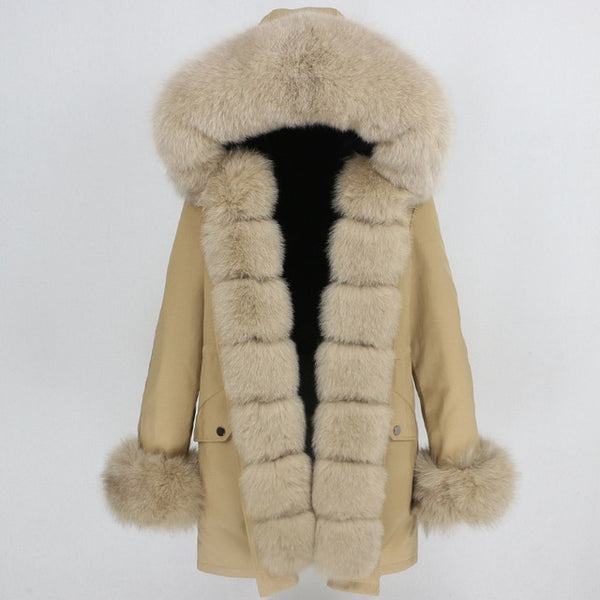 OFTBUY 2019 fashion winter jacket women real fur coat natural real fox fur collar loose long parkas big fur outerwear Detachable