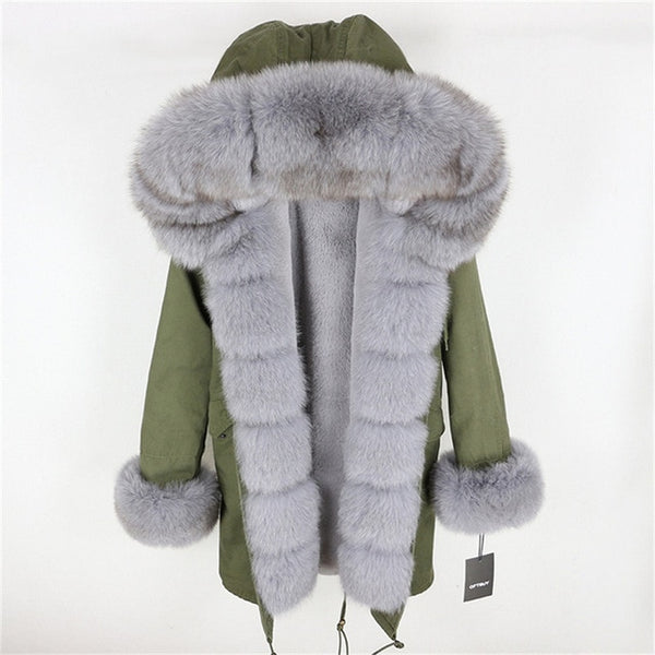 OFTBUY 2019 fashion winter jacket women real fur coat natural real fox fur collar loose long parkas big fur outerwear Detachable