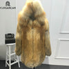 FURSARCAR Natural Fox Fur Coat Women Winter Luxury Silver Fox Fur Outwear 2019 New Fashion thick Gold Fox Fur Coat with Fur Hood