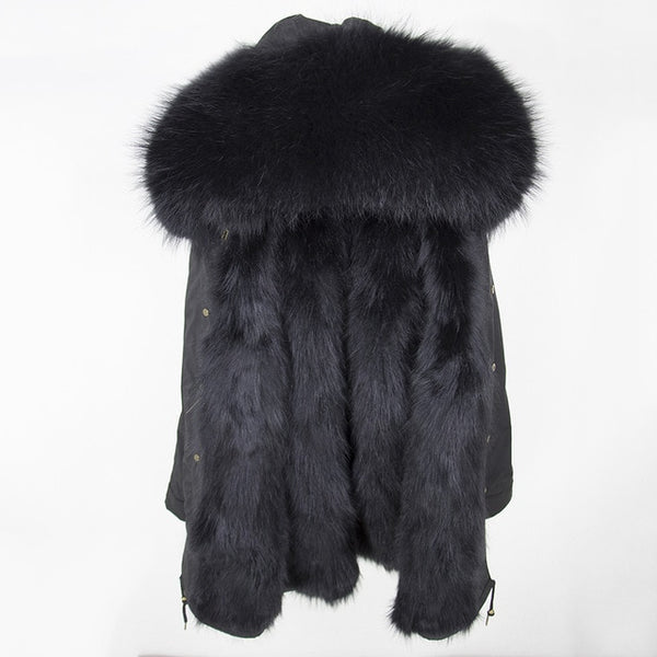 2019 Real Fur Coat Winter Jacket Women Long Parka Waterproof Big Natural Raccoon Fur Collar Hood Thick Warm Real Fox Fur Liner