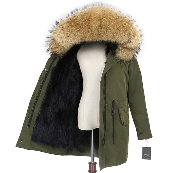 2019 Real Fur Coat Winter Jacket Women Long Parka Waterproof Big Natural Raccoon Fur Collar Hood Thick Warm Real Fox Fur Liner