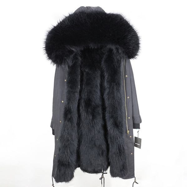 2019 Real Fur Coat Winter Jacket Women Long Parka Waterproof Big Natural Raccoon Fur Collar Hood Thick Warm Real Fox Fur Liner