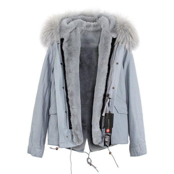 JAZZEVAR 2019 woman army green Large raccoon fur collar hooded coat parkas outwear 2 in 1 detachable lining winter jacket
