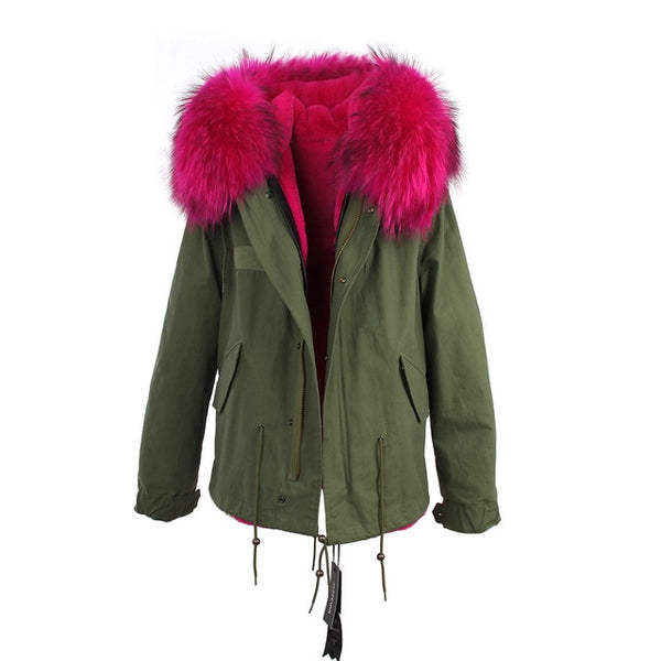JAZZEVAR 2019 woman army green Large raccoon fur collar hooded coat parkas outwear 2 in 1 detachable lining winter jacket