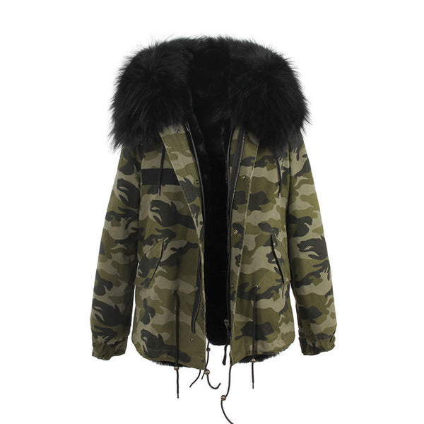 JAZZEVAR 2019 woman army green Large raccoon fur collar hooded coat parkas outwear 2 in 1 detachable lining winter jacket