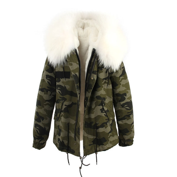 JAZZEVAR 2019 woman army green Large raccoon fur collar hooded coat parkas outwear 2 in 1 detachable lining winter jacket