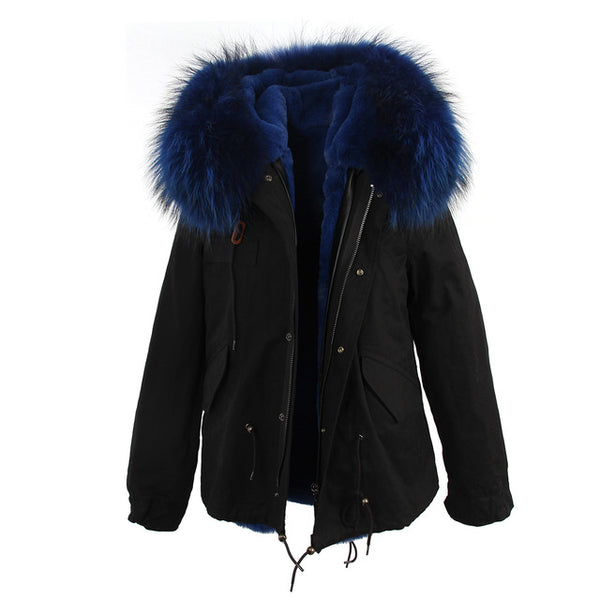 JAZZEVAR 2019 woman army green Large raccoon fur collar hooded coat parkas outwear 2 in 1 detachable lining winter jacket