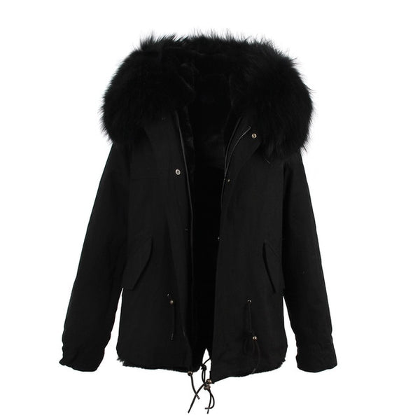 JAZZEVAR 2019 woman army green Large raccoon fur collar hooded coat parkas outwear 2 in 1 detachable lining winter jacket