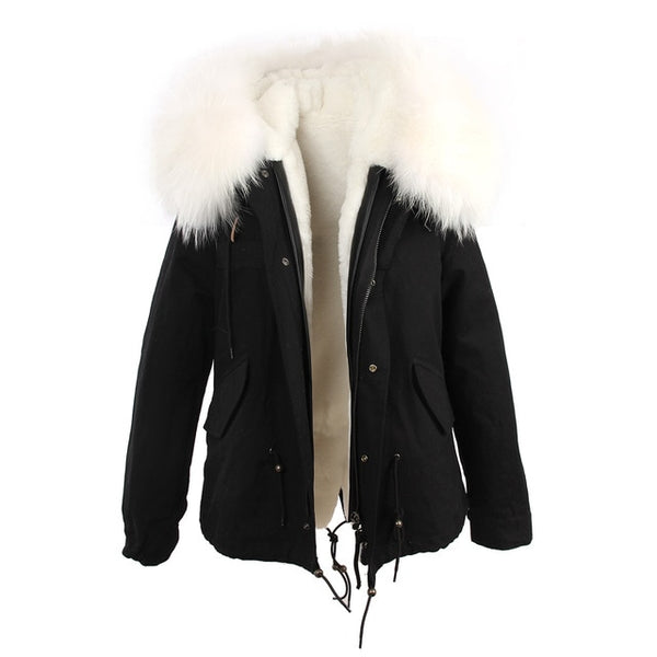 JAZZEVAR 2019 woman army green Large raccoon fur collar hooded coat parkas outwear 2 in 1 detachable lining winter jacket
