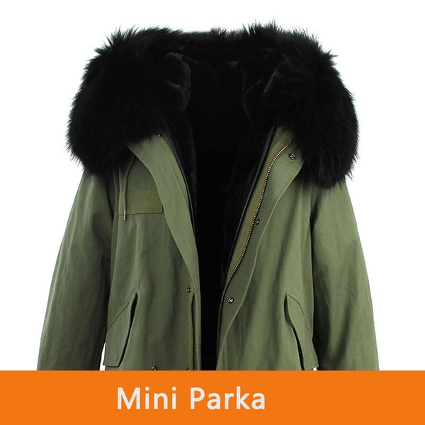 JAZZEVAR 2019 woman army green Large raccoon fur collar hooded coat parkas outwear 2 in 1 detachable lining winter jacket