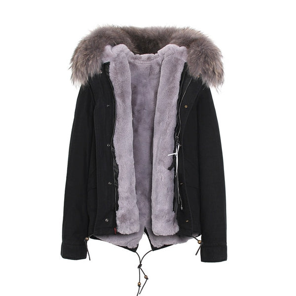 JAZZEVAR 2019 woman army green Large raccoon fur collar hooded coat parkas outwear 2 in 1 detachable lining winter jacket