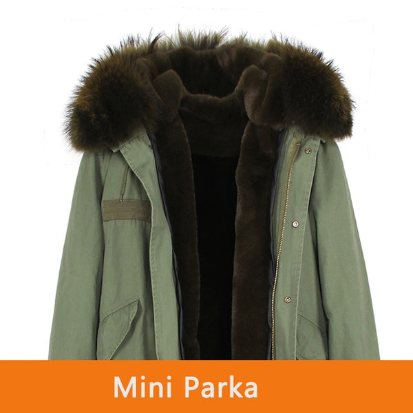 JAZZEVAR 2019 woman army green Large raccoon fur collar hooded coat parkas outwear 2 in 1 detachable lining winter jacket