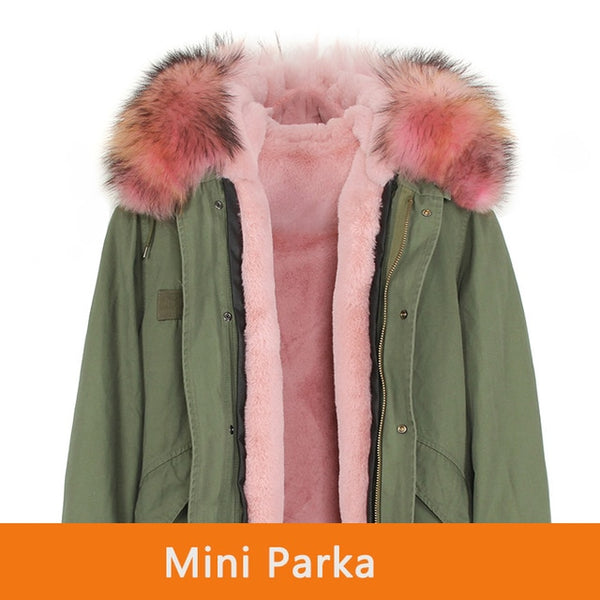 JAZZEVAR 2019 woman army green Large raccoon fur collar hooded coat parkas outwear 2 in 1 detachable lining winter jacket