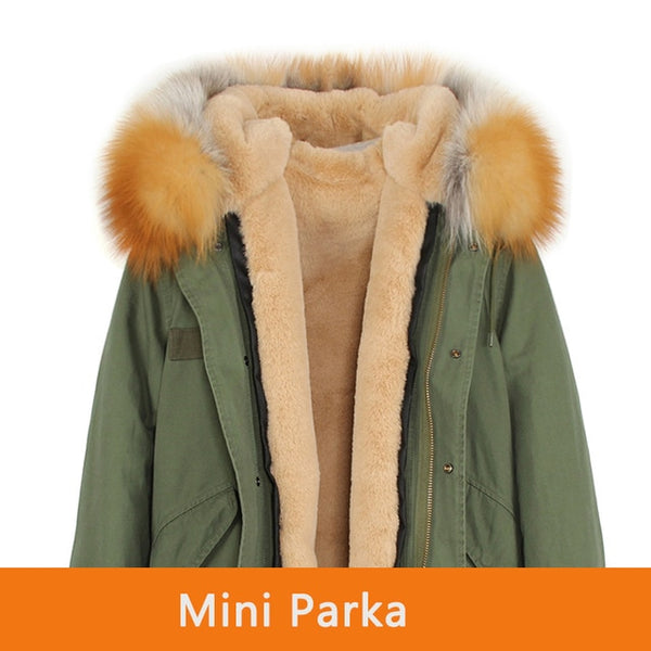 JAZZEVAR 2019 woman army green Large raccoon fur collar hooded coat parkas outwear 2 in 1 detachable lining winter jacket