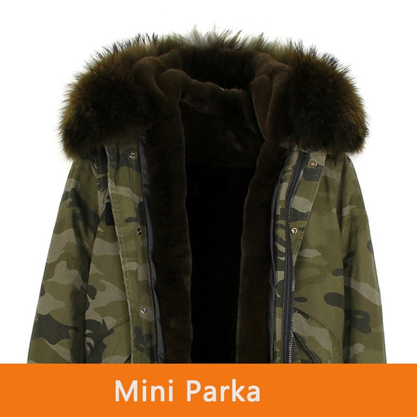 JAZZEVAR 2019 woman army green Large raccoon fur collar hooded coat parkas outwear 2 in 1 detachable lining winter jacket