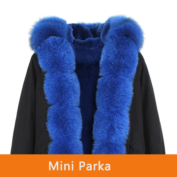JAZZEVAR 2019 New Fashion Women's Luxurious Large Real Fox Fur Collar Cuff Hooded Coat Short Parkas Outwear Winter Jacket