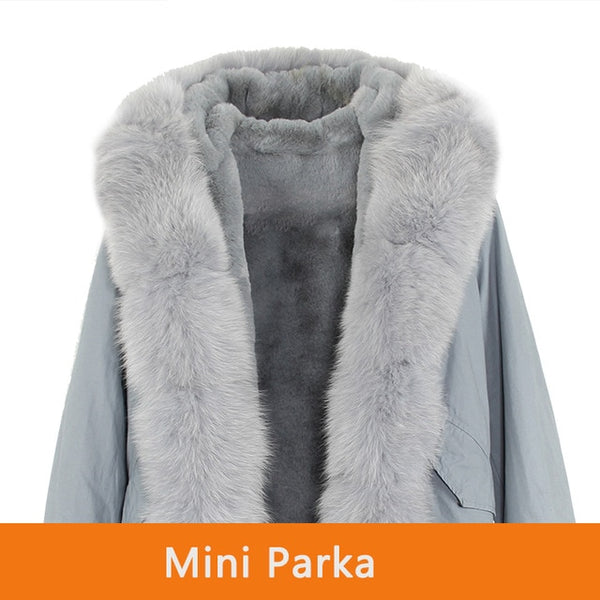 JAZZEVAR 2019 New Fashion Women's Luxurious Large Real Fox Fur Collar Cuff Hooded Coat Short Parkas Outwear Winter Jacket