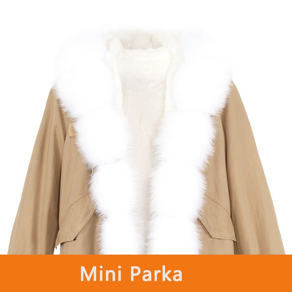 JAZZEVAR 2019 New Fashion Women's Luxurious Large Real Fox Fur Collar Cuff Hooded Coat Short Parkas Outwear Winter Jacket