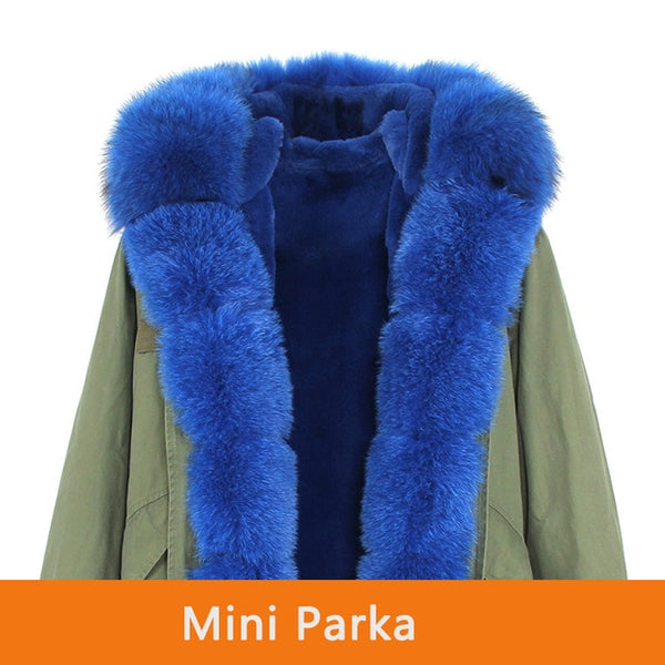 JAZZEVAR 2019 New Fashion Women's Luxurious Large Real Fox Fur Collar Cuff Hooded Coat Short Parkas Outwear Winter Jacket
