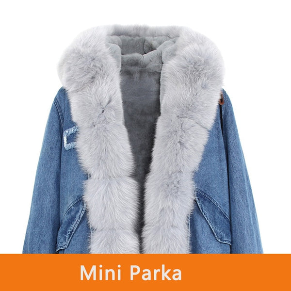 JAZZEVAR 2019 New Fashion Women's Luxurious Large Real Fox Fur Collar Cuff Hooded Coat Short Parkas Outwear Winter Jacket