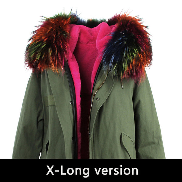 JAZZEVAR 2019 New Fashion Women's X-Long parka large real racoon fur Hooded Coat Outwear natural color Military Winter Jacket