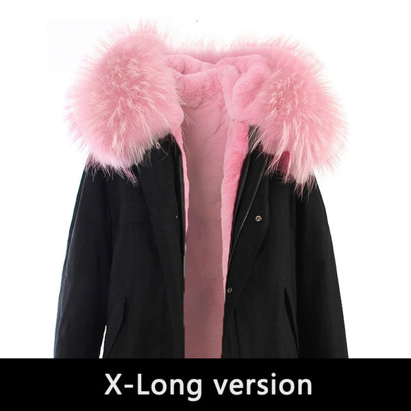 JAZZEVAR 2019 New Fashion Women's X-Long parka large real racoon fur Hooded Coat Outwear natural color Military Winter Jacket