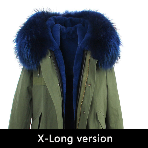 JAZZEVAR 2019 New Fashion Women's X-Long parka large real racoon fur Hooded Coat Outwear natural color Military Winter Jacket