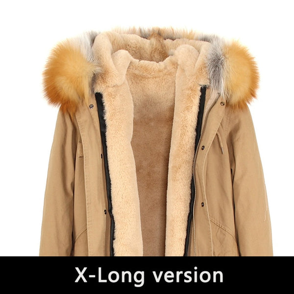 JAZZEVAR 2019 New Fashion Women's X-Long parka large real racoon fur Hooded Coat Outwear natural color Military Winter Jacket