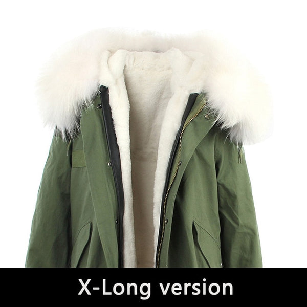 JAZZEVAR 2019 New Fashion Women's X-Long parka large real racoon fur Hooded Coat Outwear natural color Military Winter Jacket