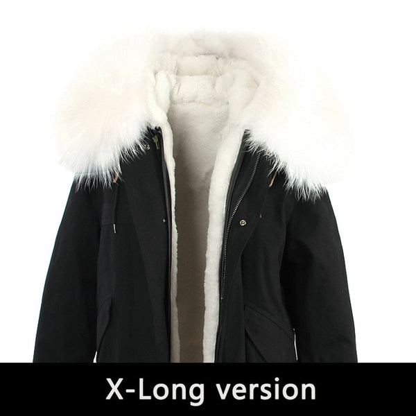 JAZZEVAR 2019 New Fashion Women's X-Long parka large real racoon fur Hooded Coat Outwear natural color Military Winter Jacket