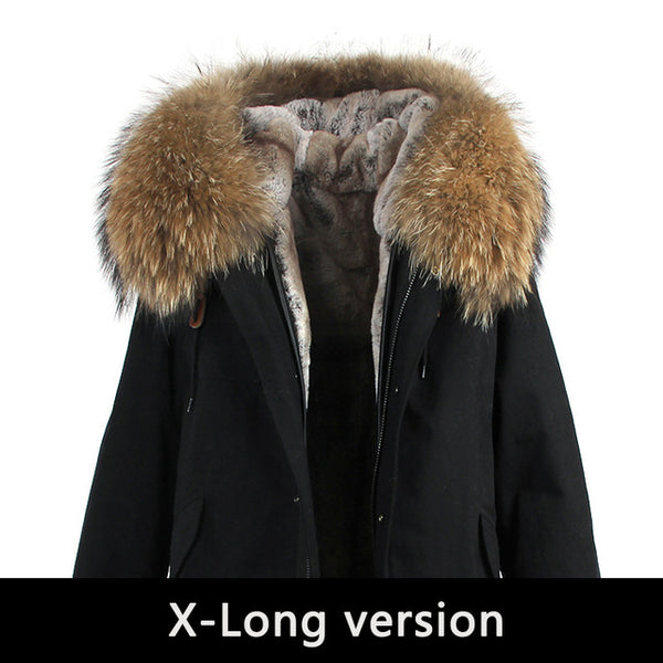 JAZZEVAR 2019 New Fashion Women's X-Long parka large real racoon fur Hooded Coat Outwear natural color Military Winter Jacket
