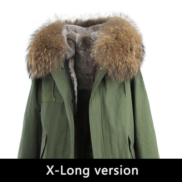 JAZZEVAR 2019 New Fashion Women's X-Long parka large real racoon fur Hooded Coat Outwear natural color Military Winter Jacket