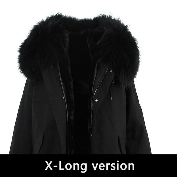 JAZZEVAR 2019 New Fashion Women's X-Long parka large real racoon fur Hooded Coat Outwear natural color Military Winter Jacket