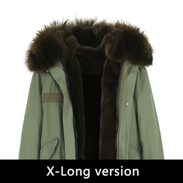 JAZZEVAR 2019 New Fashion Women's X-Long parka large real racoon fur Hooded Coat Outwear natural color Military Winter Jacket
