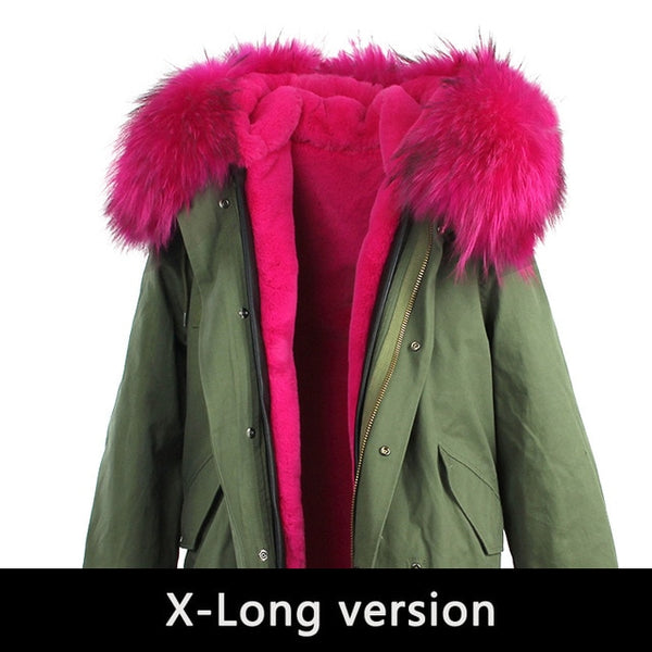 JAZZEVAR 2019 New Fashion Women's X-Long parka large real racoon fur Hooded Coat Outwear natural color Military Winter Jacket