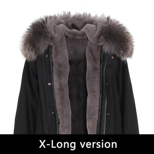 JAZZEVAR 2019 New Fashion Women's X-Long parka large real racoon fur Hooded Coat Outwear natural color Military Winter Jacket