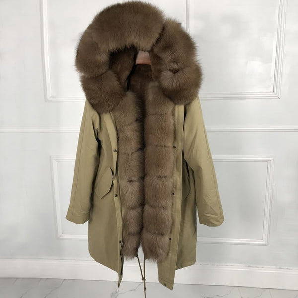 Luxurious real fur coat New Fashion Woman Real rabbit fur lining  Parka  Large warm fox fur Hooded Coat Outwear   Winter Jacket