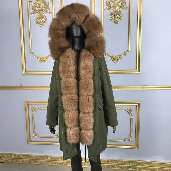 Luxurious real fur coat New Fashion Woman Real rabbit fur lining  Parka  Large warm fox fur Hooded Coat Outwear   Winter Jacket