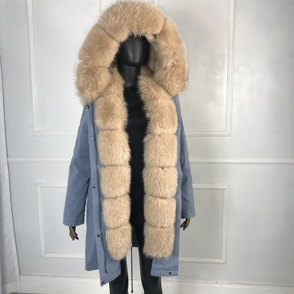 Luxurious real fur coat New Fashion Woman Real rabbit fur lining  Parka  Large warm fox fur Hooded Coat Outwear   Winter Jacket