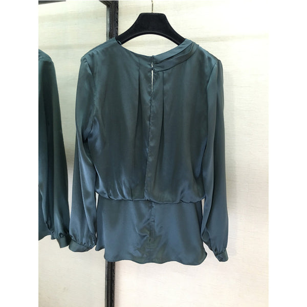 Silk fashion temperament V-neck long-sleeved top