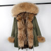 2019 New Winter Women Large Raccoon Fur Collar Hooded  Real Fox Fur Liner Coat Black Army Green Parkas  Outwear Winter Jacket