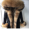 2019 New Winter Women Large Raccoon Fur Collar Hooded  Real Fox Fur Liner Coat Black Army Green Parkas  Outwear Winter Jacket